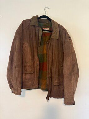 Vintage Adirondack by Savile Row Leather Jacket XL Wool Lined Distressed Brown